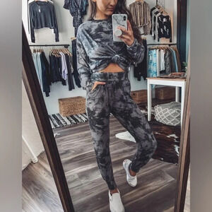 Fornia Women’s Printed Tie Dye Hacci Joggers in Black/Grey Size XS